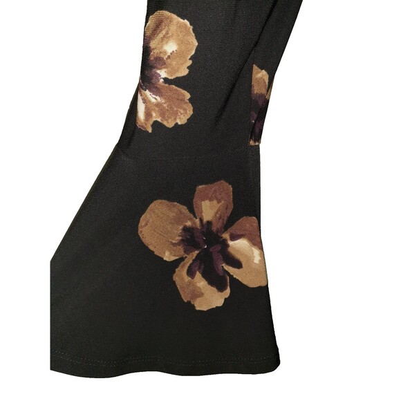 TOMMY HILFIGER Size 10 A-Line Dress Black Brown Floral 3/4 Sleeve Stretch Knit - Picture 2 of 7